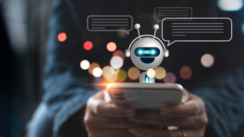 man holding smartphone, internet, robots